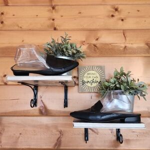 Franco Sarto Sela Slip On Leather Mules Black Point‎ Toe Loafer Shoes Size 9.5 M